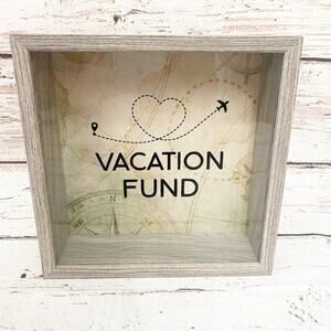 VACATION FUND Wooden Shadow Box Piggy Coin Bank